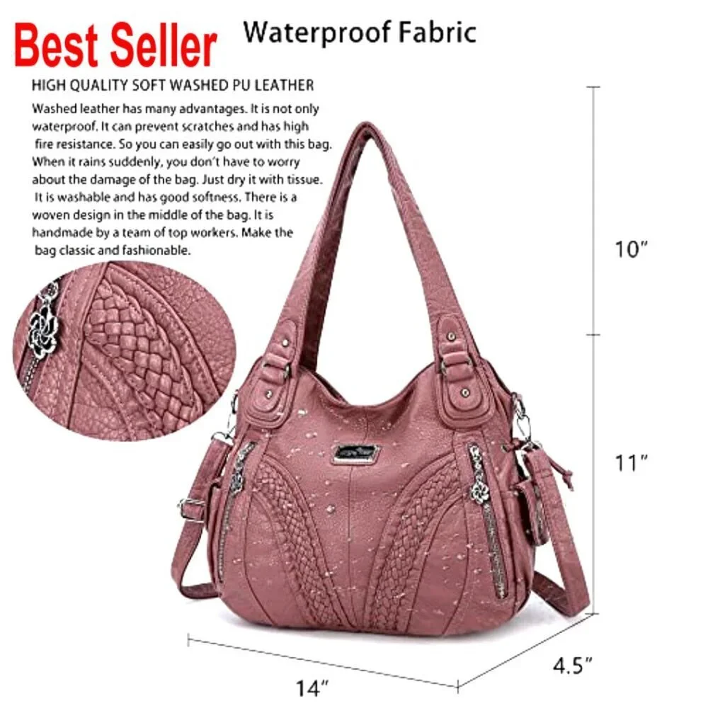 Faux Leather Tote Hobo Crossbody Bag with Multiple Pockets